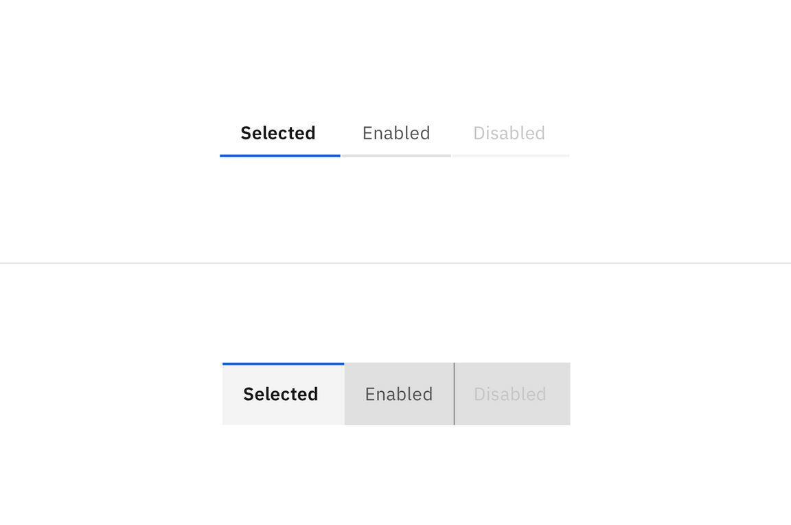 Examples of line tabs (top) and contained tabs (bottom)